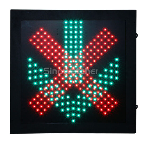 600mm-Clear-Lens-Red-Cross-+-Green-Arrow-Lane-Control-Sign-Light-3